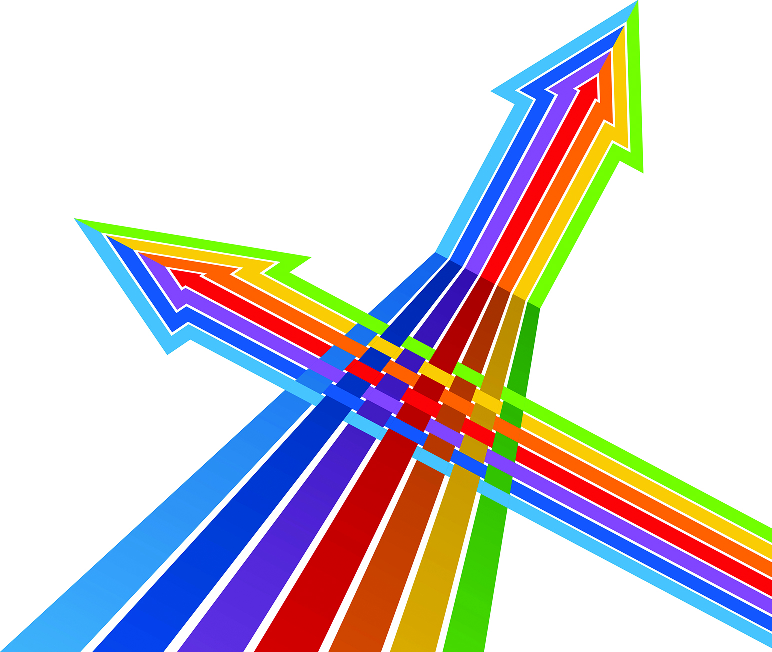 Two rainbow arrows pointing in opposite directions